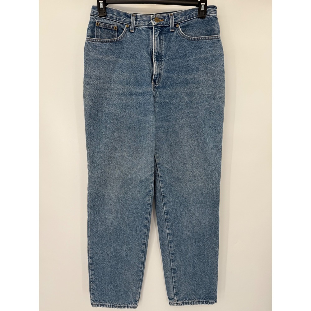 LL Bean Double L Jeans Women 12 Tall Blue Flannel Lined Relaxed Fit High Rise